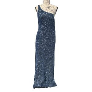 Vintage Scala One Shoulder, 100% Silk, Beaded Gown, Open Back, Size M